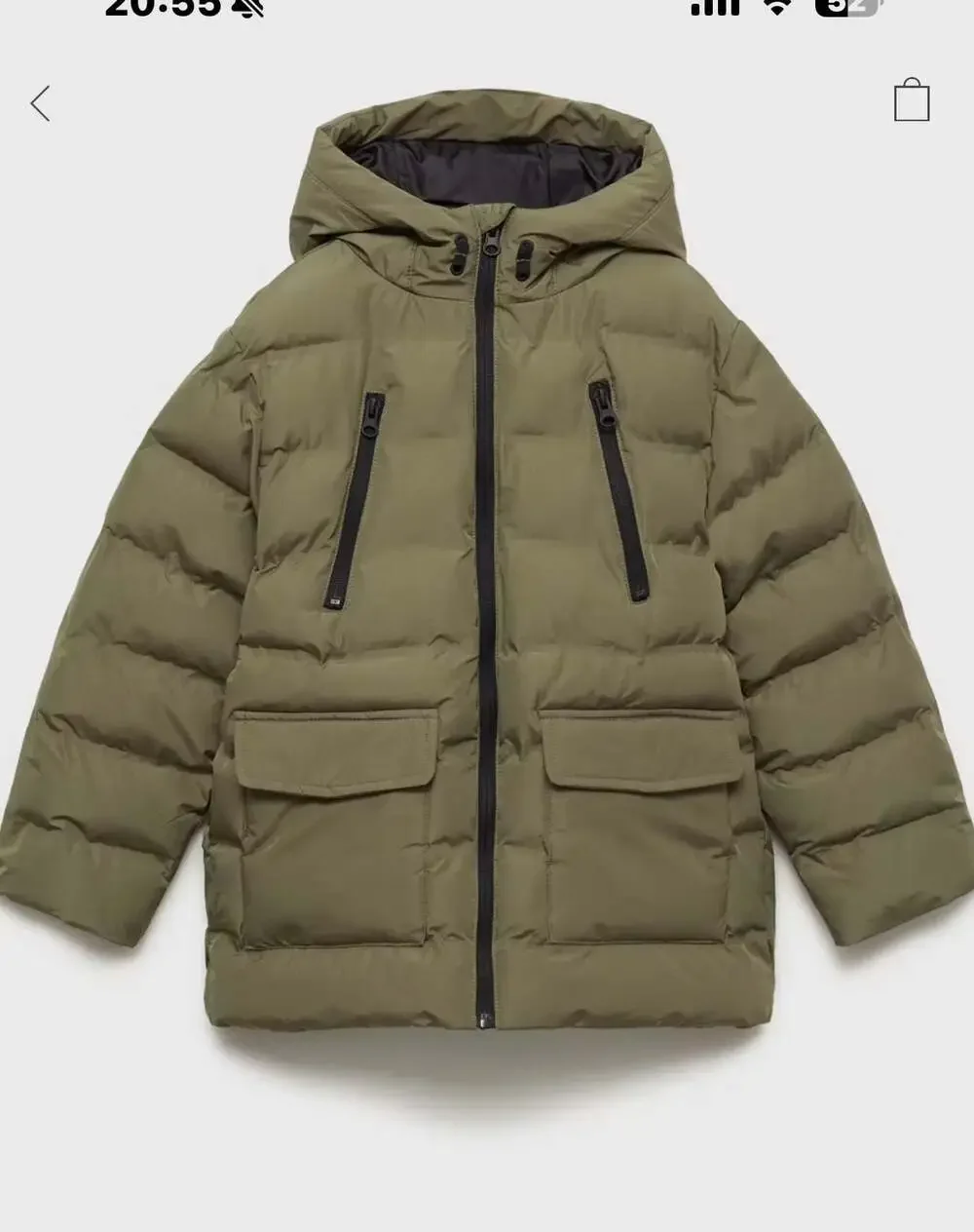 Mango Boys Pocket Quilted Hooded Puffer Jacket in Khaki Green